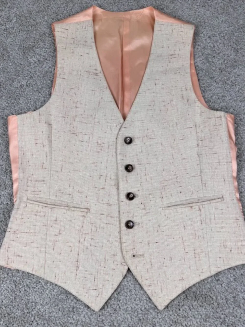 VTG 70’s Men’s Beige Speckled Flared 3pc Suit 36L 30x32 Union USA Made 10” Leg